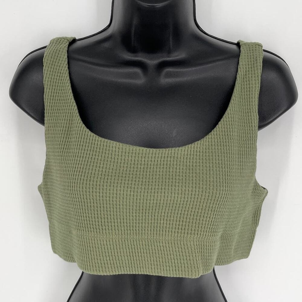 DONNI. Thermal Bra Top NWT Sz XXL Sage Waffle Knit Scoop Neck Sleeveless Crop